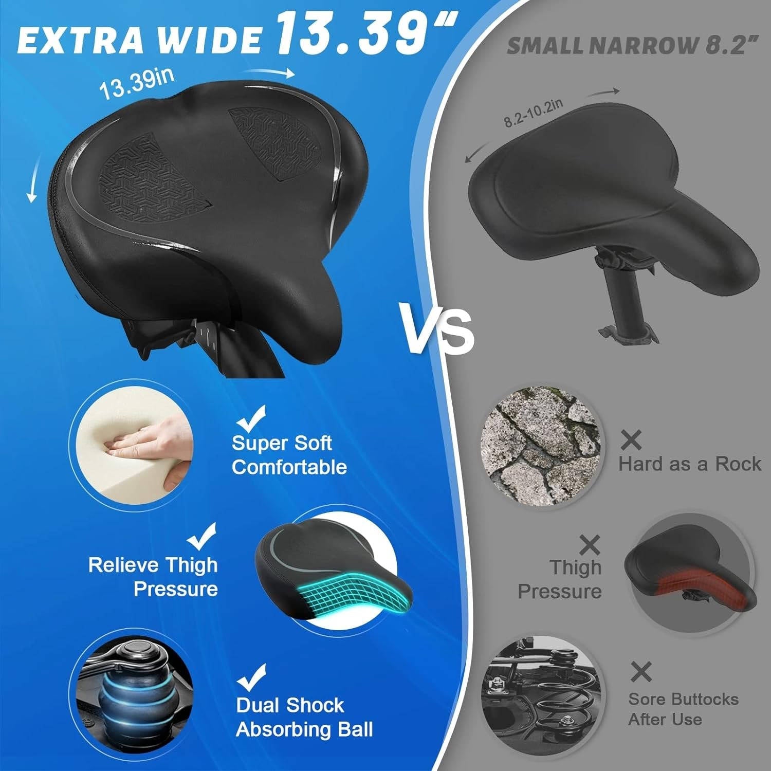 Wide Bicycle Seat Cushion Comfort Saddle, Oversized Bike Seat for Men Women Exercise Electric Mountain Cruiser Bikes