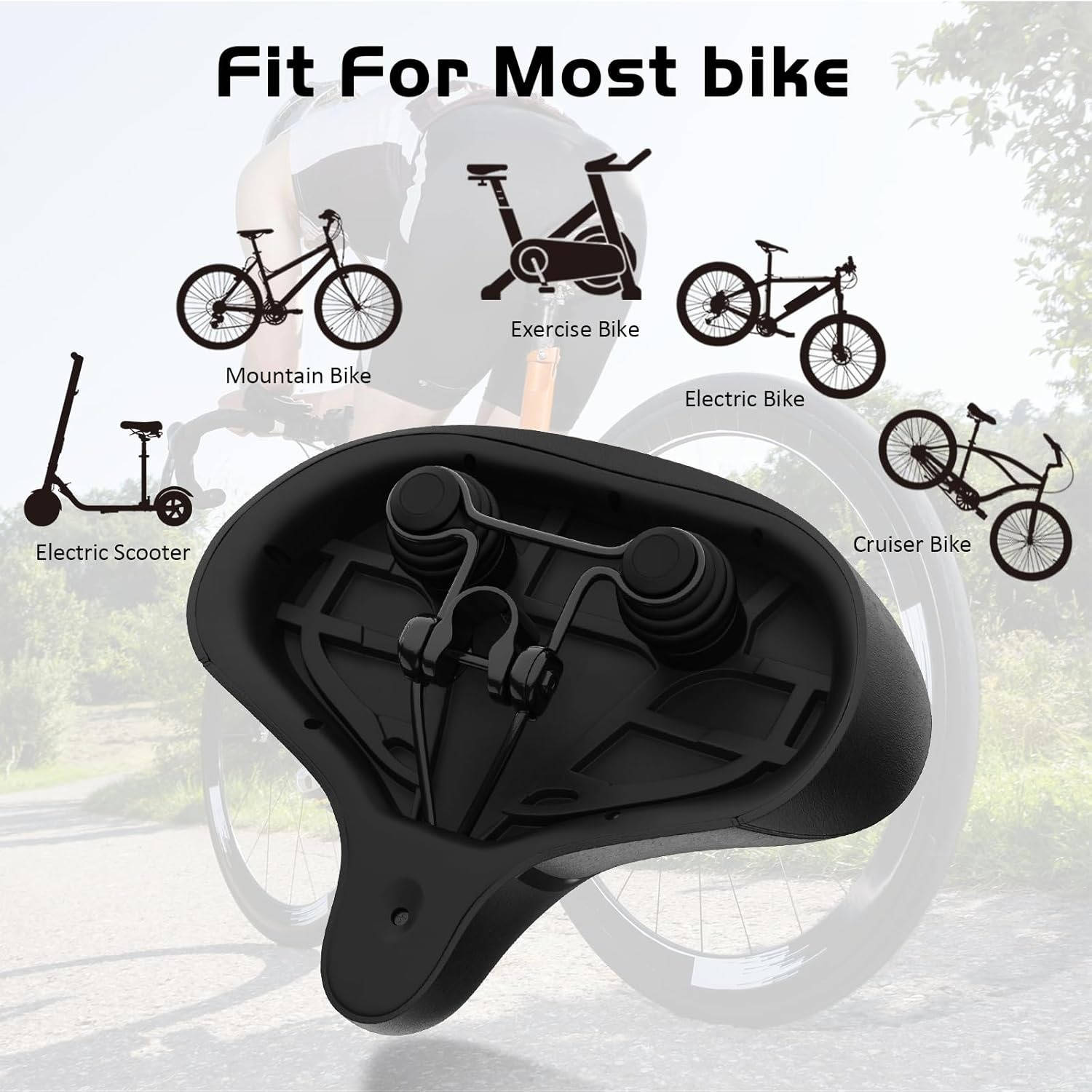 Wide Bicycle Seat Cushion Comfort Saddle, Oversized Bike Seat for Men Women Exercise Electric Mountain Cruiser Bikes