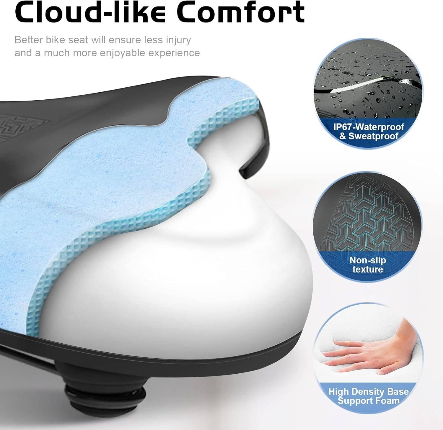 Wide Bicycle Seat Cushion Comfort Saddle, Oversized Bike Seat for Men Women Exercise Electric Mountain Cruiser Bikes