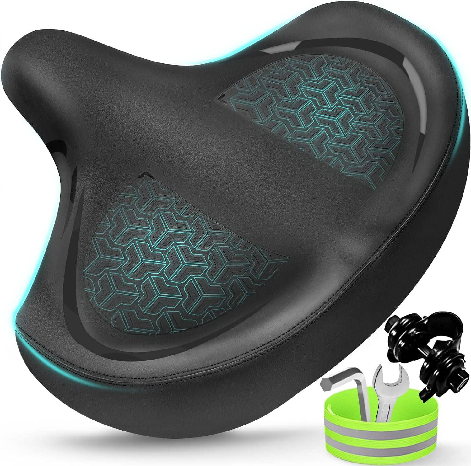 Wide Bicycle Seat Cushion Comfort Saddle, Oversized Bike Seat for Men Women Exercise Electric Mountain Cruiser Bikes