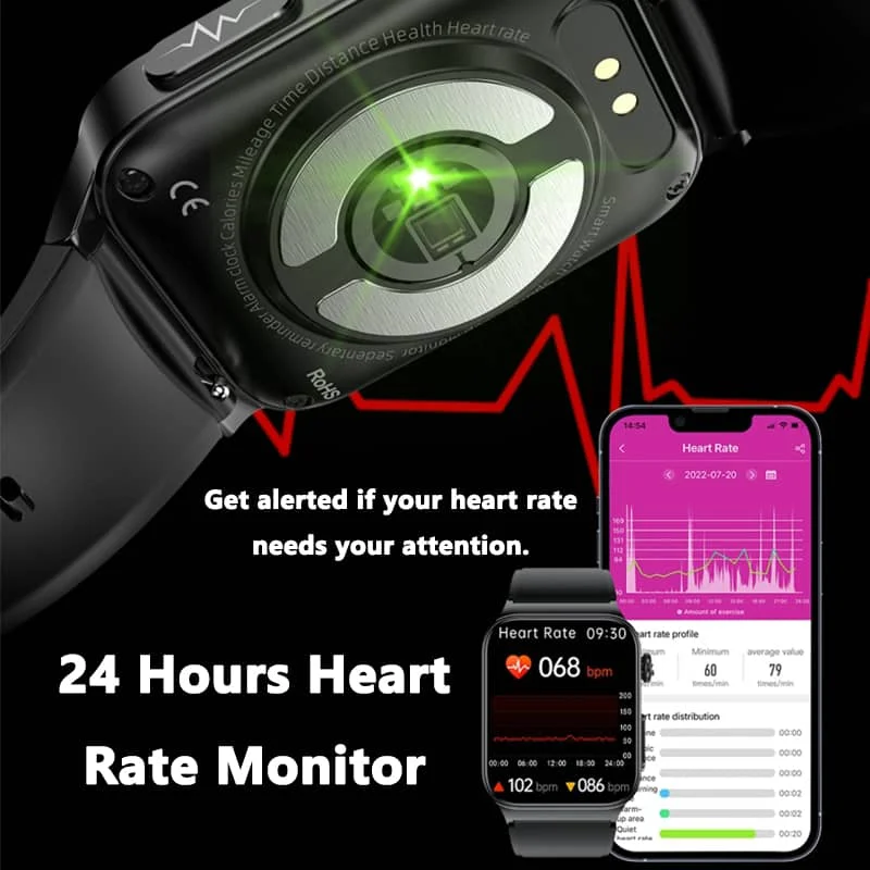 2024 NEW E500 ECG Smart Watch with Blood Pressure Monitor Body Temperature Blood Glucose Heart Rate Blood Oxygen