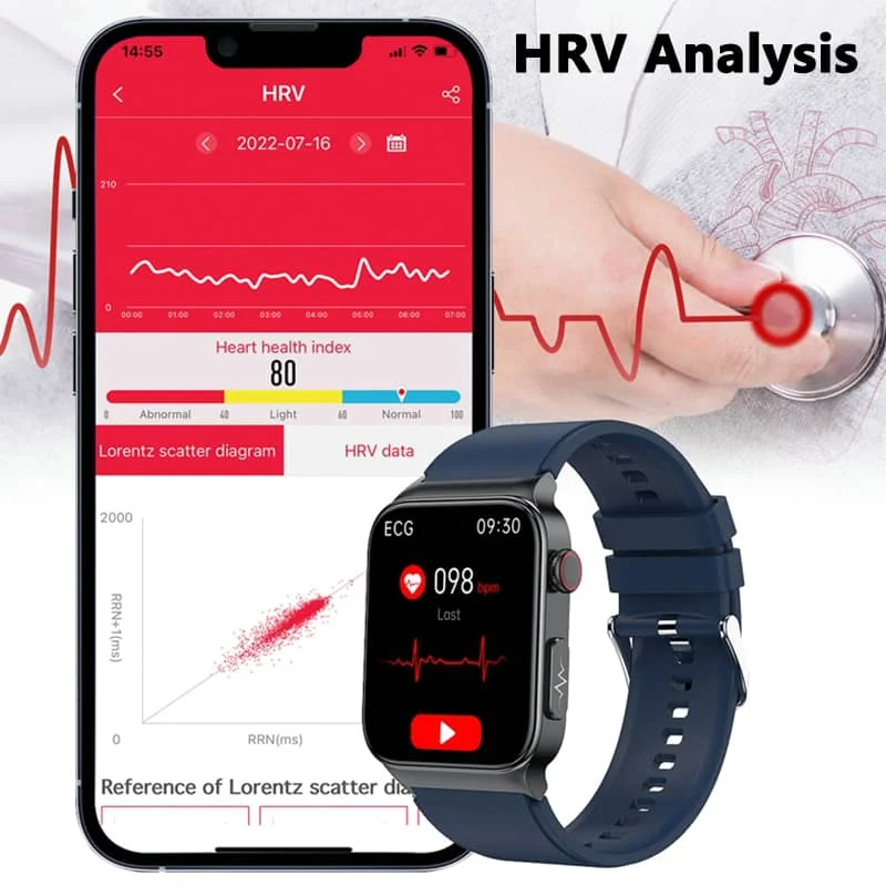 2024 NEW E500 ECG Smart Watch with Blood Pressure Monitor Body Temperature Blood Glucose Heart Rate Blood Oxygen