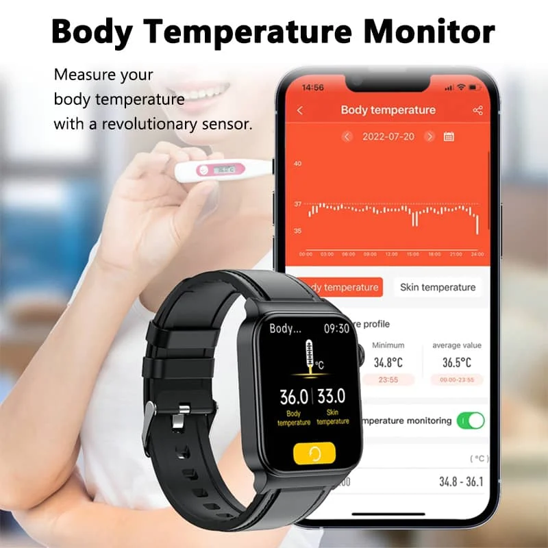 2024 NEW E500 ECG Smart Watch with Blood Pressure Monitor Body Temperature Blood Glucose Heart Rate Blood Oxygen