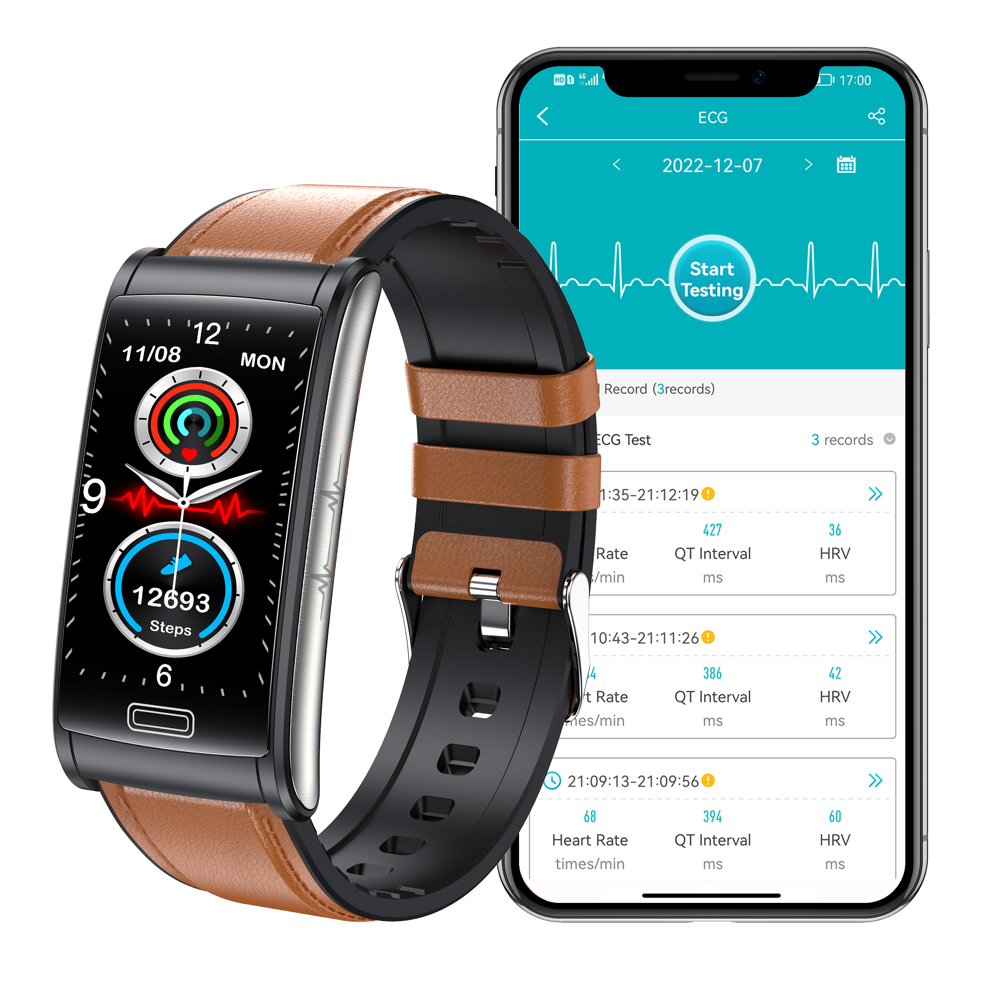 ECG Bracelet Blood Oxygen Blood Glucose Scientific Sleep HRV Smart Watch