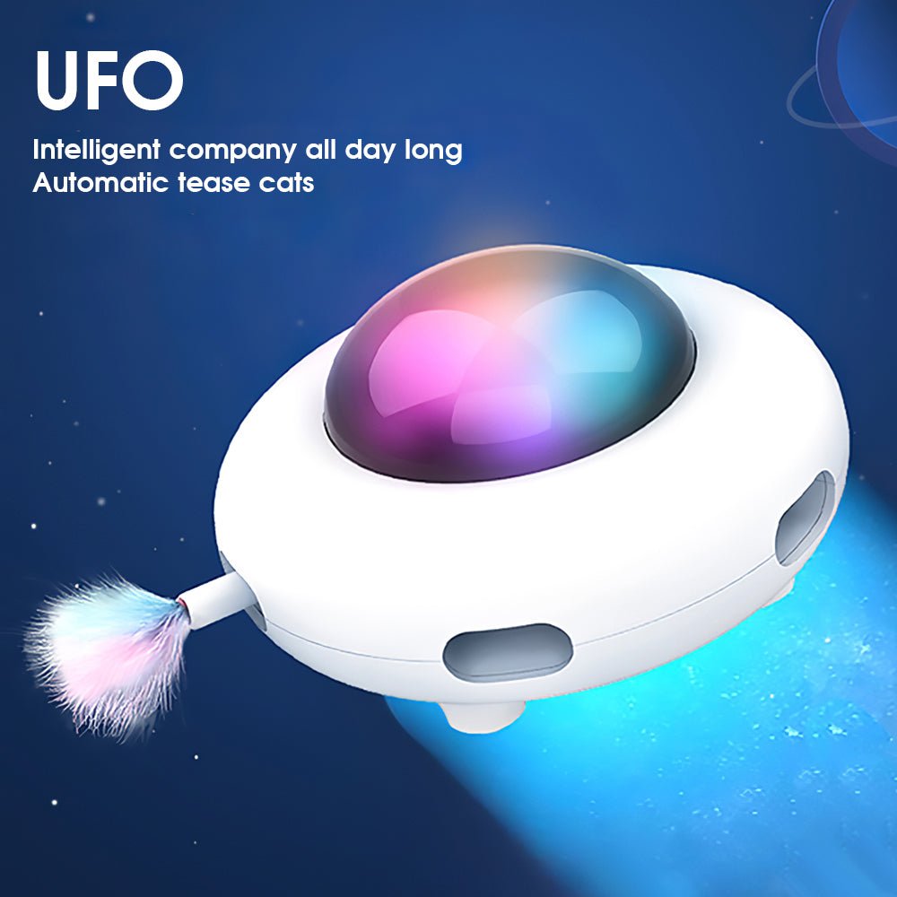 Smart UFO Interactive Cat Toy - Indoor Rotating Feather Electronic Toy with Smart Auto Shut-Off, Random Movement, and USB Charging