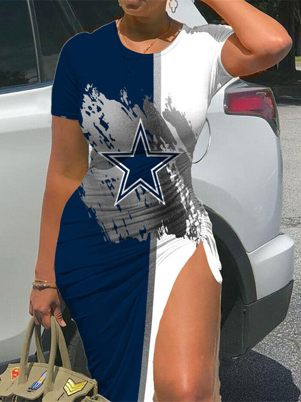 Dallas Cowboys Women High Slit Dress Bodycon Slide Split Dress