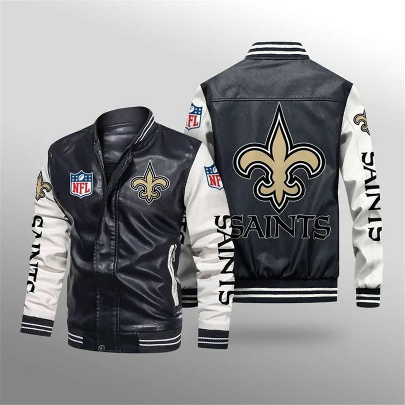 New Orleans Saints Thermal Plush Leather Jacket