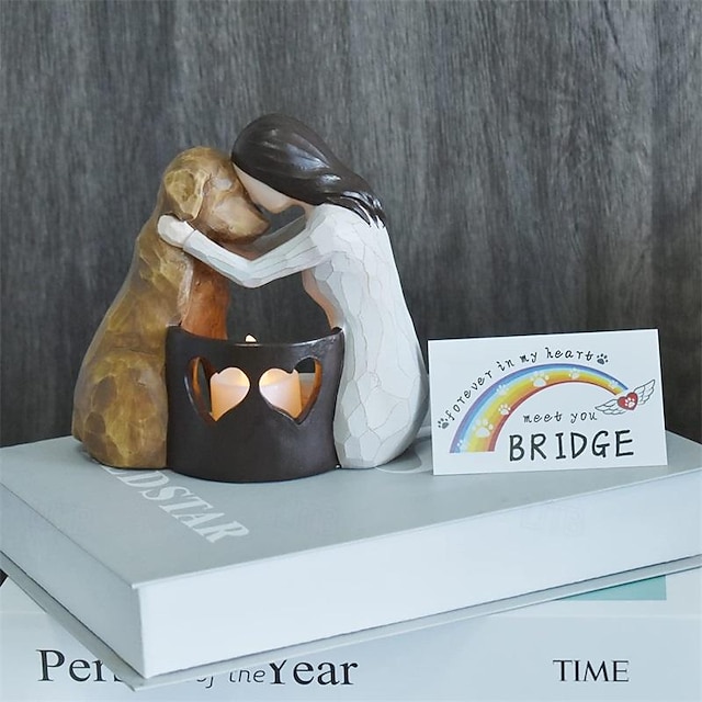 Dog Memorial Gifts Pet Loss Gifts Hand-Sculpted Dogs Passing Away Sympathy Gift Remembrance Gift Dog Lovers Candle Holder Statue with LED Candle