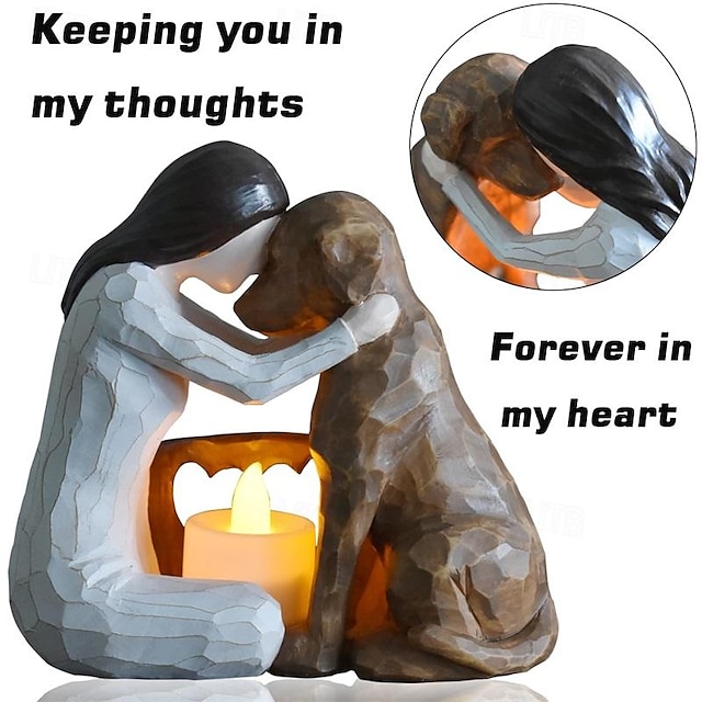 Dog Memorial Gifts Pet Loss Gifts Hand-Sculpted Dogs Passing Away Sympathy Gift Remembrance Gift Dog Lovers Candle Holder Statue with LED Candle