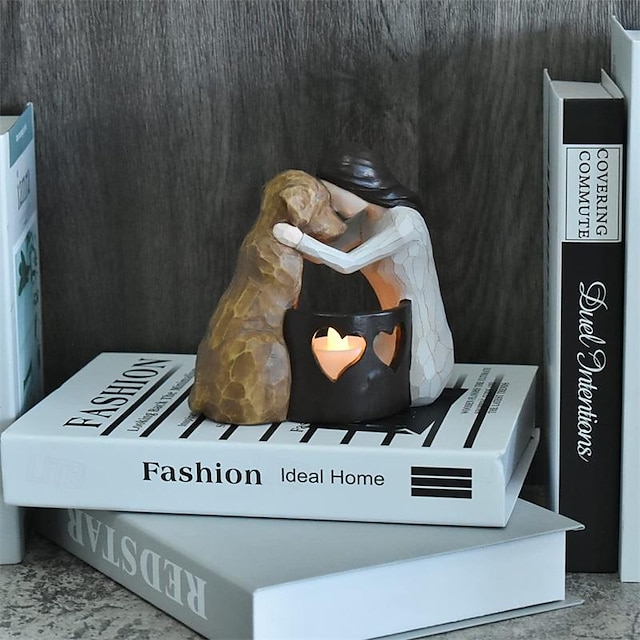 Dog Memorial Gifts Pet Loss Gifts Hand-Sculpted Dogs Passing Away Sympathy Gift Remembrance Gift Dog Lovers Candle Holder Statue with LED Candle