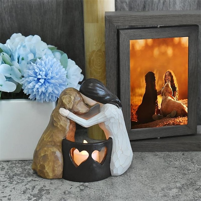 Dog Memorial Gifts Pet Loss Gifts Hand-Sculpted Dogs Passing Away Sympathy Gift Remembrance Gift Dog Lovers Candle Holder Statue with LED Candle