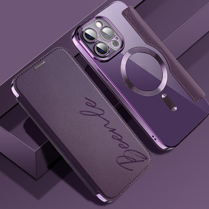 Personalized Leather textured flip phone case