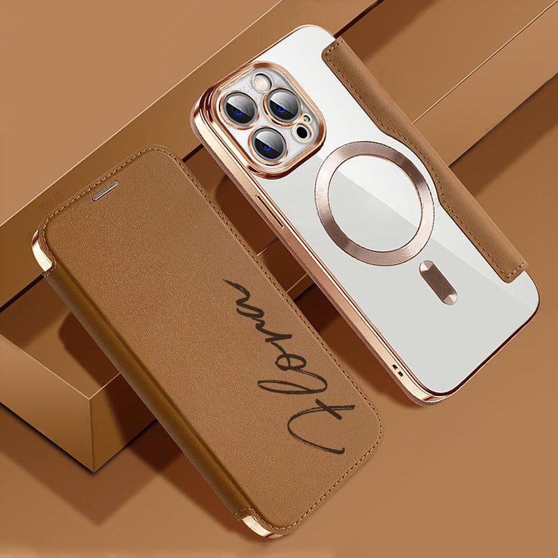 Personalized Leather textured flip phone case