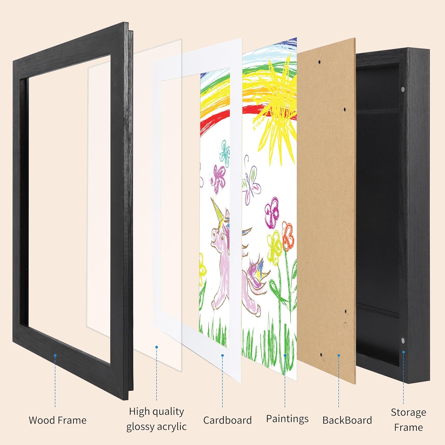 Kids Art Frame Wood 1 set 8.5x11 with Mat
