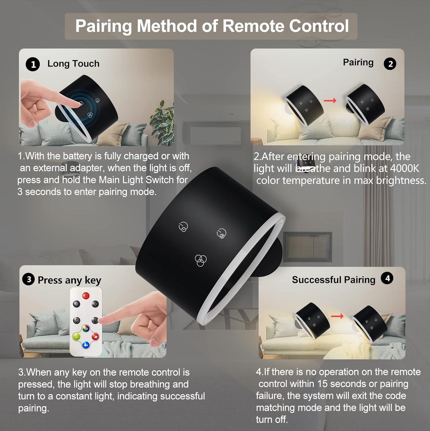 LED Reading Lights, Wall Mounted Sconces with 3 Color Temperatures & 3 Brightness Levels 