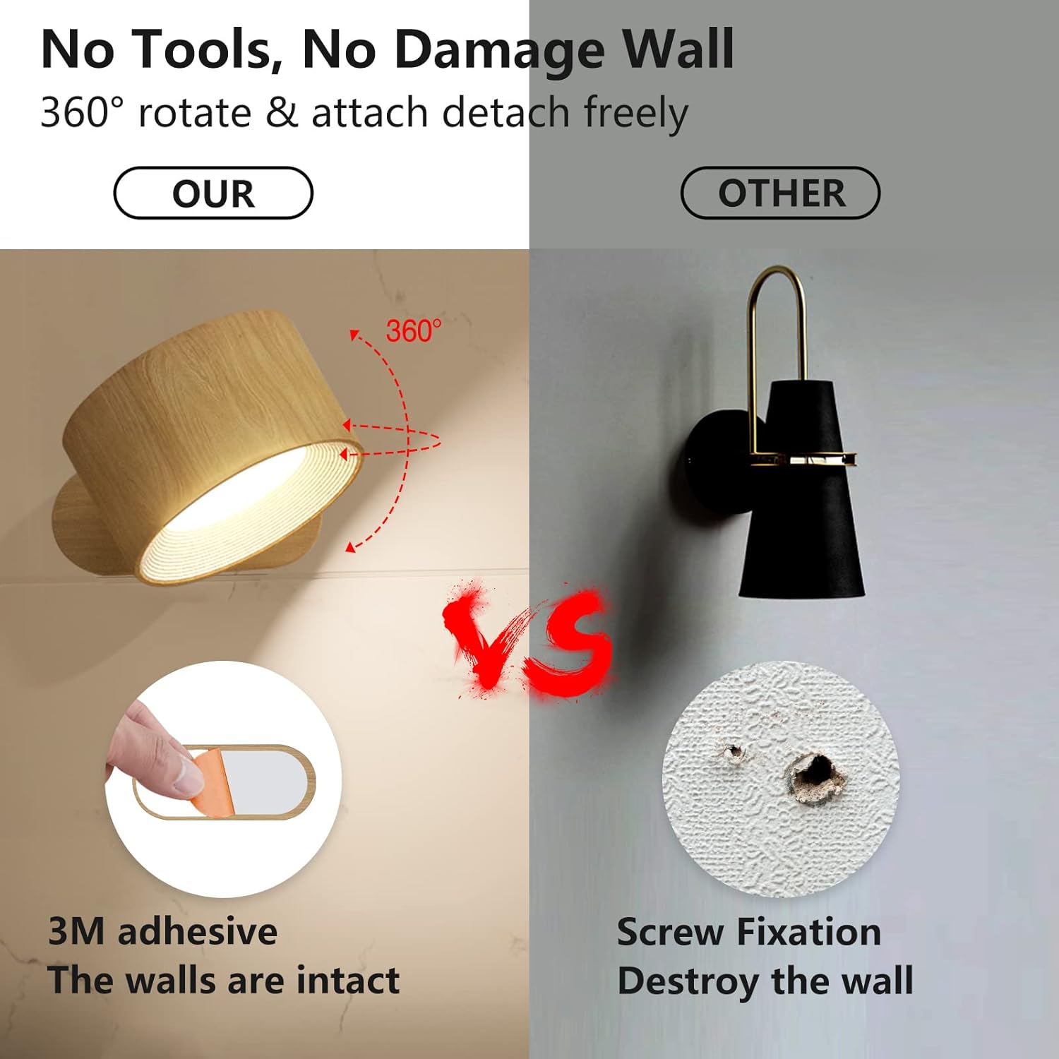 LED Reading Lights, Wall Mounted Sconces with 3 Color Temperatures & 3 Brightness Levels 