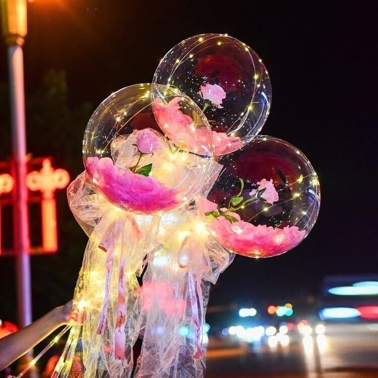 💕2024 Valentine's Day Hot Sale 🎈LED Luminous Balloon Rose Bouquet-( Buy 4 Free Shipping)
