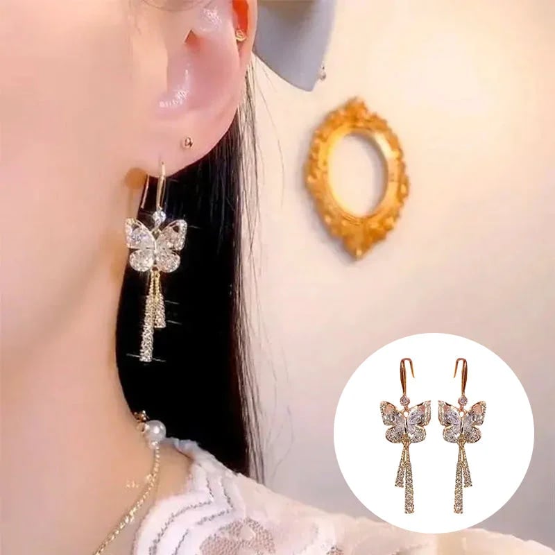 🔥HOT SALE NOW 49% OFF 🎁Crystal Butterfly Tassel Earrings