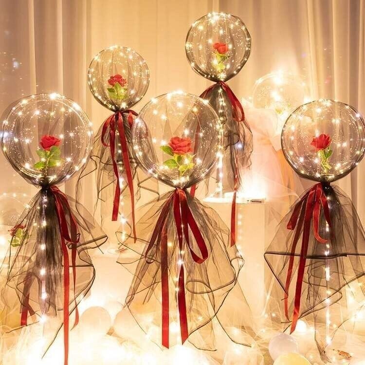 💕2024 Valentine's Day Hot Sale 🎈LED Luminous Balloon Rose Bouquet-( Buy 4 Free Shipping)