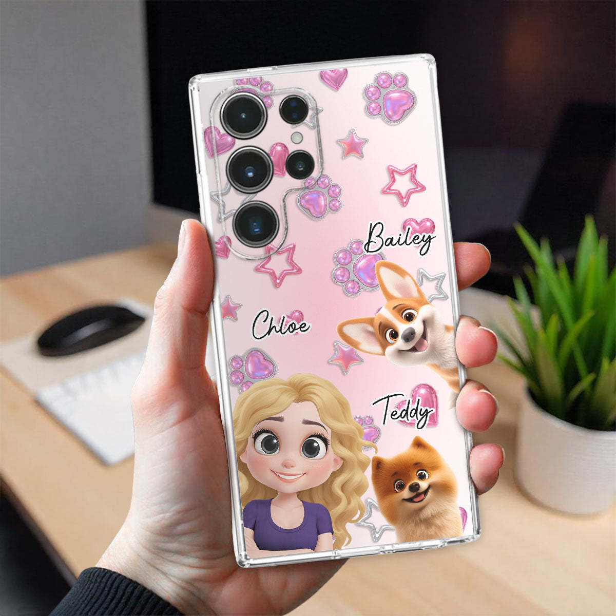 Lovely Girl And Her Dogs - 3D Effect Phone Case