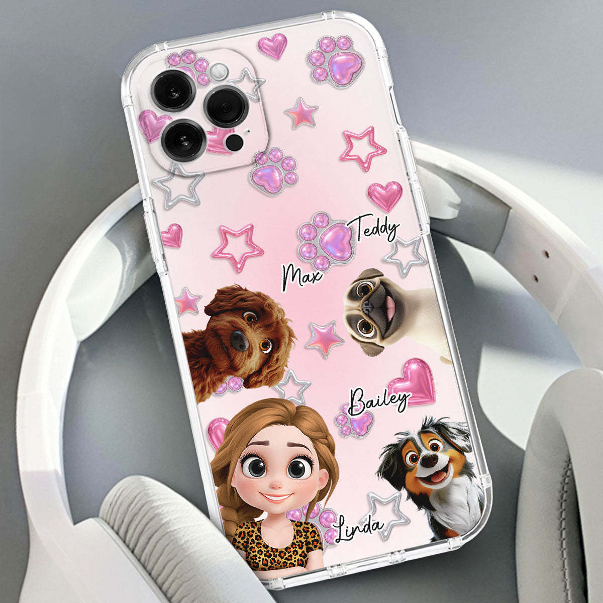 Lovely Girl And Her Dogs - 3D Effect Phone Case
