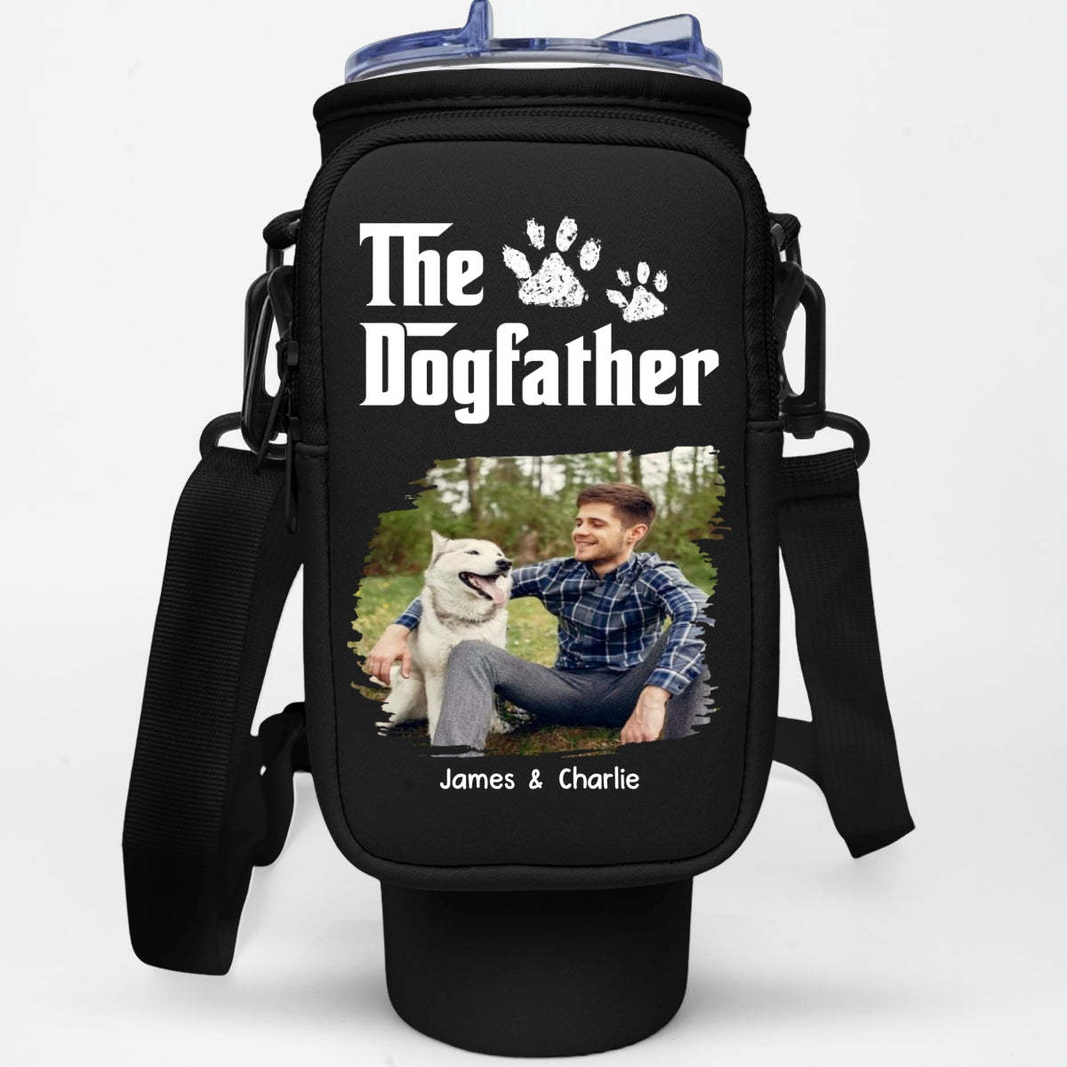 Cool Dog Father Photo - Personalized Custom Water Bottle Carrier Bag