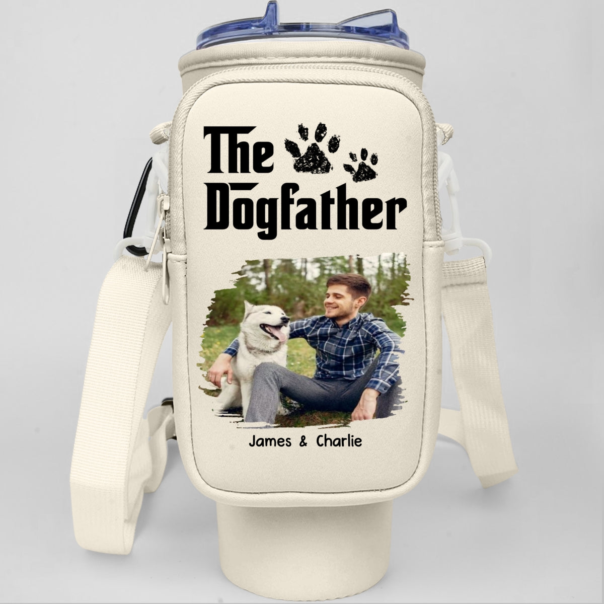 Cool Dog Father Photo - Personalized Custom Water Bottle Carrier Bag