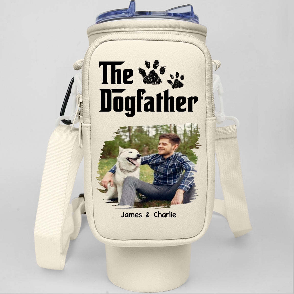 Cool Dog Father Photo - Personalized Custom Water Bottle Carrier Bag