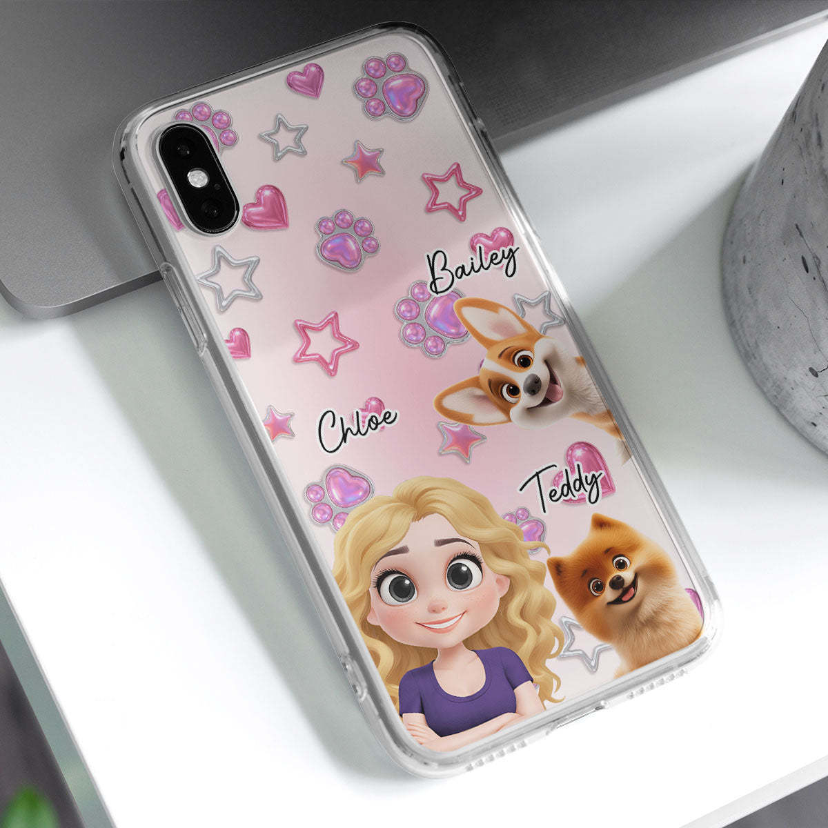 Lovely Girl And Her Dogs - 3D Effect Phone Case