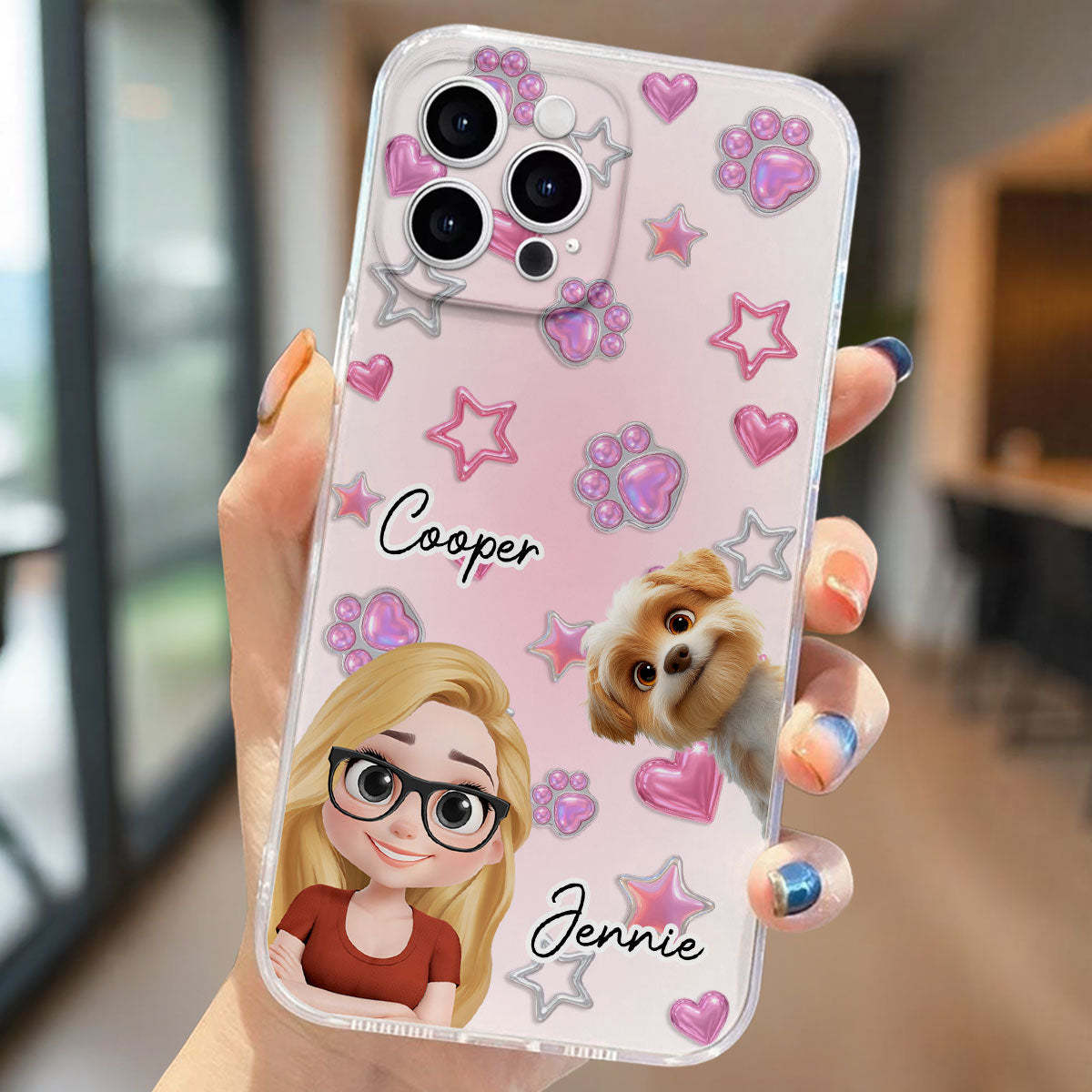Lovely Girl And Her Dogs - 3D Effect Phone Case
