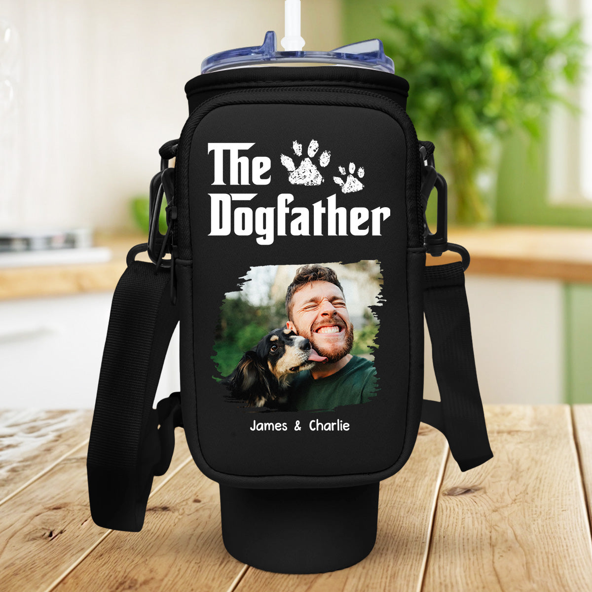 Cool Dog Father Photo - Personalized Custom Water Bottle Carrier Bag