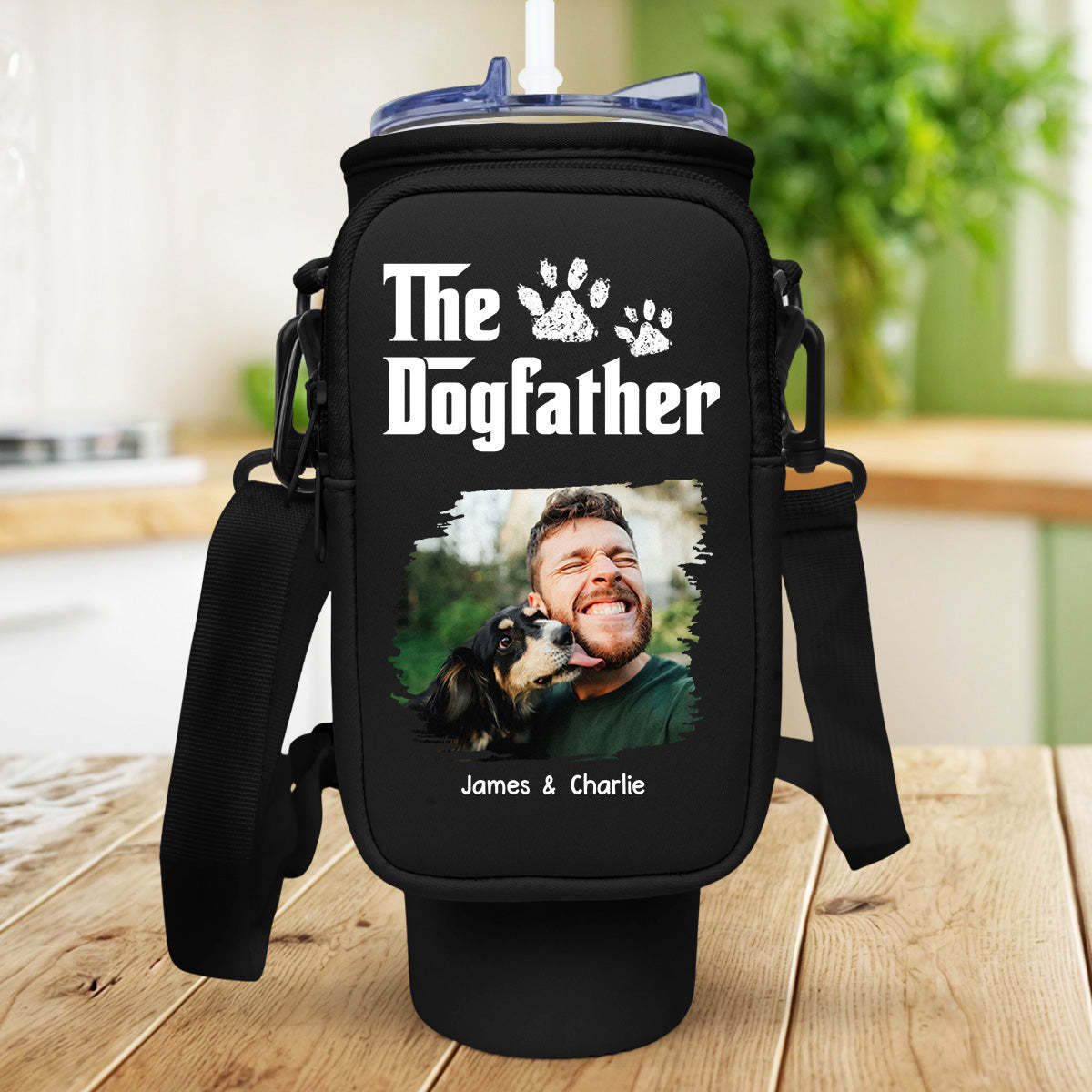 Cool Dog Father Photo - Personalized Custom Water Bottle Carrier Bag