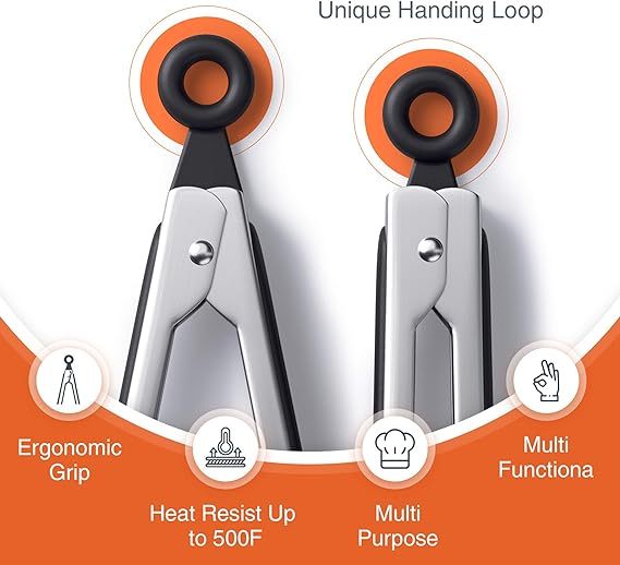 Cooking Kitchen Tongs with Silicone Tips - Stainless Steel tongs for cooking - 9" and 12" Tongs With Silicone Rubber Grips, Small and Large - Metal BBQ Tongs with Locking