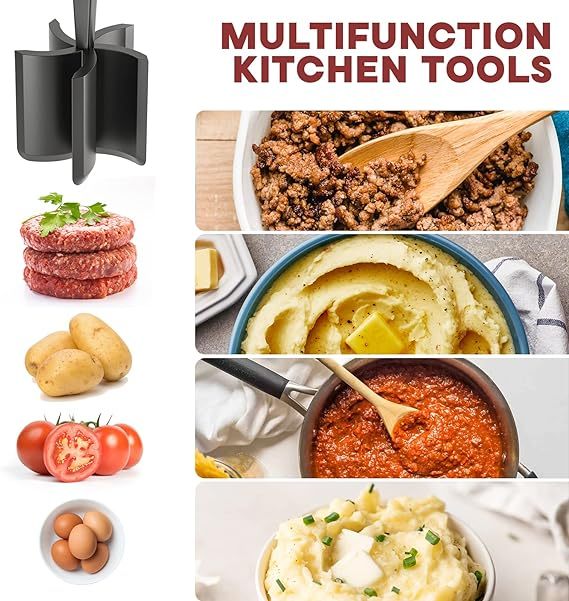 Meat Chopper for Hamburger, Premium Heat Resistant Masher and Smasher for Ground Beef, Ground Turkey and More, Nylon Ground Beef Chopper Tool and Meat Fork, Non Stick Mix Chopper