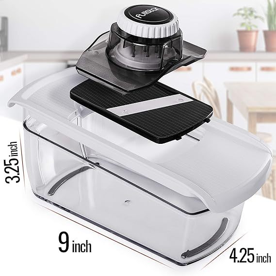 Mandoline Slicer for Kitchen, Cheese Grater Vegetable Spiralizer and Veggie Slicer for Cooking & Meal Prep, Kitchen Gadgets Organizer & Safety Glove Included (6 in 1, White)