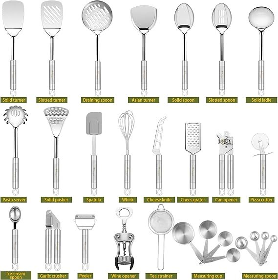 Stainless Steel Kitchen Utensil Set- Fungun 28 Pcs Cooking Nonstick Cookware Set with Spatula - Best Gadgets Tools Kitchen Accessories