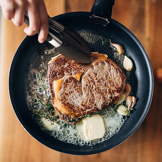 Cooking Kitchen Tongs with Silicone Tips - Stainless Steel tongs for cooking - 9" and 12" Tongs With Silicone Rubber Grips, Small and Large - Metal BBQ Tongs with Locking