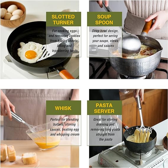 Stainless Steel Kitchen Utensil Set- Fungun 28 Pcs Cooking Nonstick Cookware Set with Spatula - Best Gadgets Tools Kitchen Accessories