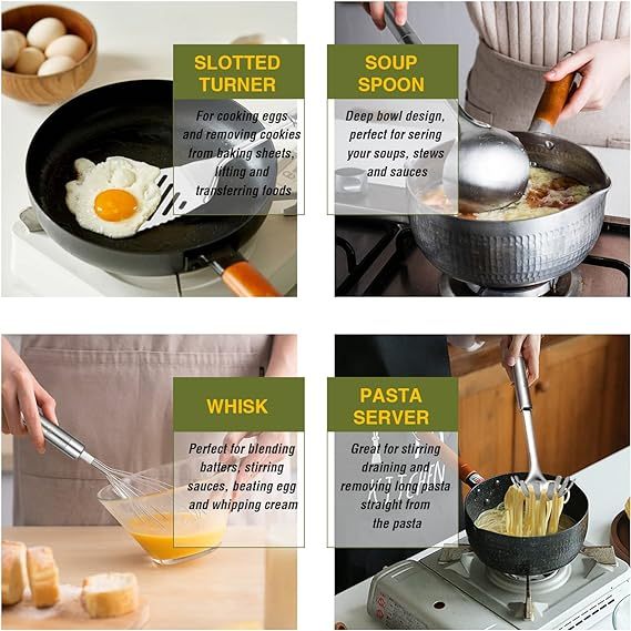 Stainless Steel Kitchen Utensil Set- Fungun 28 Pcs Cooking Nonstick Cookware Set with Spatula - Best Gadgets Tools Kitchen Accessories