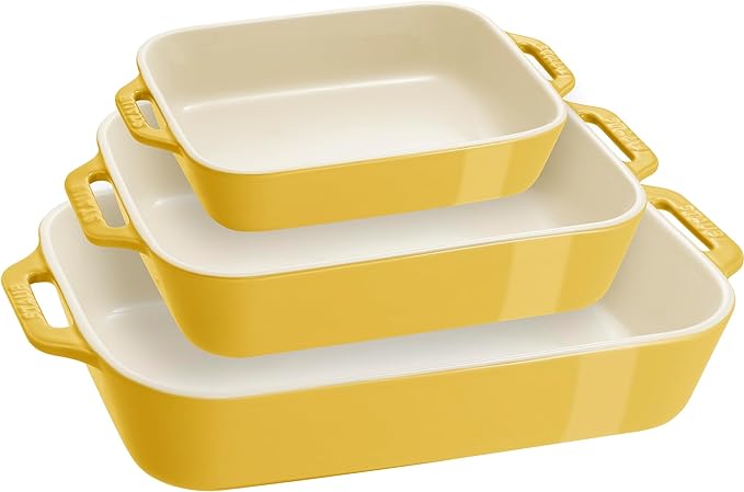 Stoneware Gratins Ceramics 3-pc Rectangular Baking Dish Set-Citron