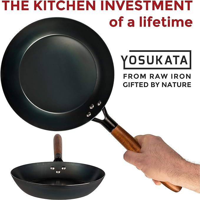 Coating-Free Carbon Steel Pan - Durable 7.9 Inch Frying Pan - Pans for Cooking Healthy and Delicious Meals - Carbon Steel Pan with Removable Heat-Resistant Wooden Handle - Easy to Clean Fry Pan