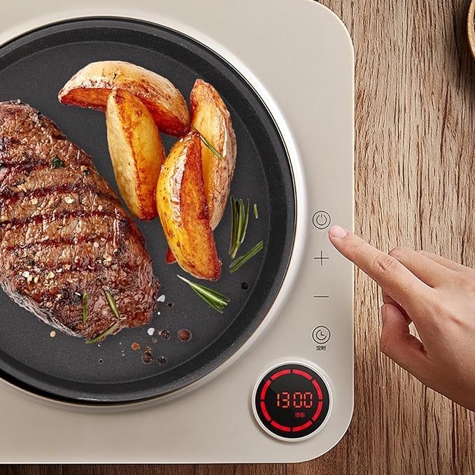 Forset-snail Sizzling Steak Plate with Wooden Base Cast Iron Skillet Fajita Server Plate Japanese Steak Pan Teppanyaki Grill Pan for Home Restaurant 19CM Round