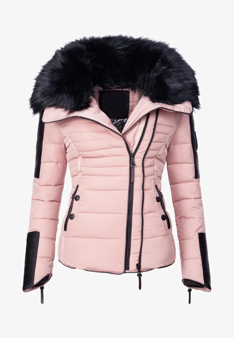 Faux fur hood puffer jacket in white
