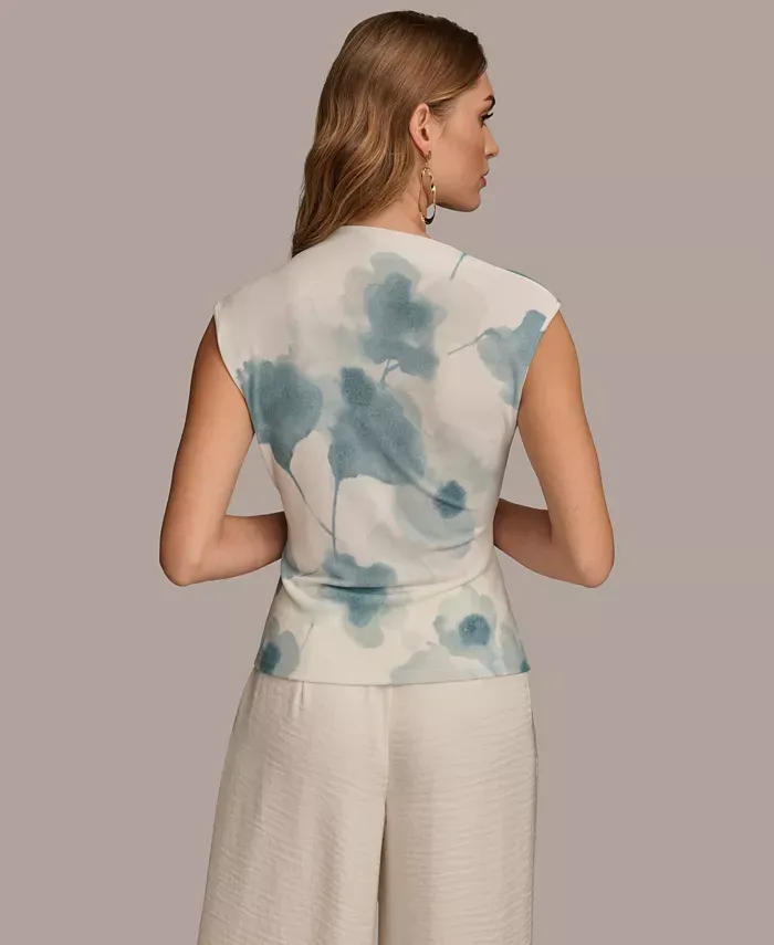 Women's Crossover-Neck Printed Top