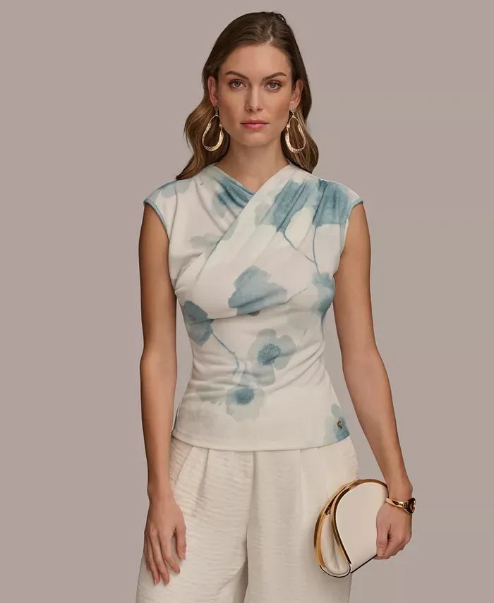 Women's Crossover-Neck Printed Top