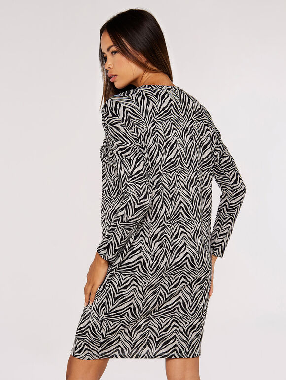 Zebra-patterned boot-cut mini knitted dress