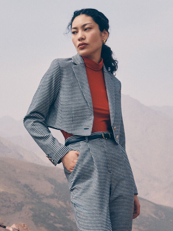 Dogtooth Cropped Blazer