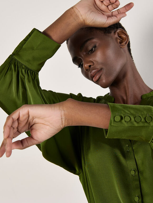 Balloon Sleeve Satin Blouse