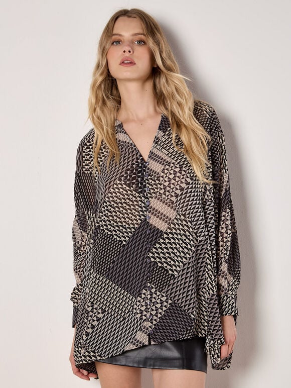 Geo Patchwork Chiffon Shirt