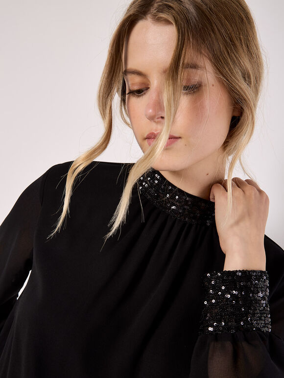 Sequin Trim Chiffon Top